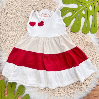  Vestido Cerejinha com Três cores - Vermelho, Areia e Off White